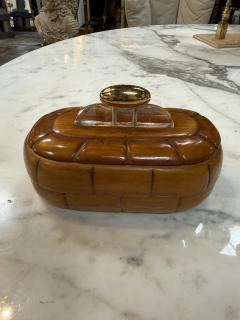 Vintage Mid Century Carved Wood Trinket Box with Lucite Brass Handle - 4593134