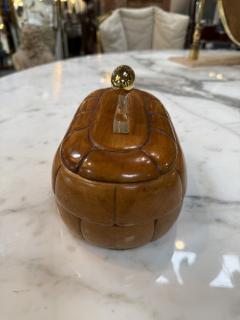 Vintage Mid Century Carved Wood Trinket Box with Lucite Brass Handle - 4593135