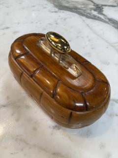 Vintage Mid Century Carved Wood Trinket Box with Lucite Brass Handle - 4593136
