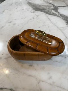 Vintage Mid Century Carved Wood Trinket Box with Lucite Brass Handle - 4593137