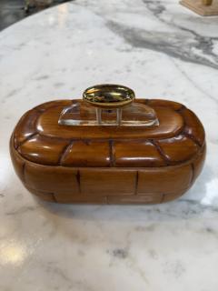 Vintage Mid Century Carved Wood Trinket Box with Lucite Brass Handle - 4593138