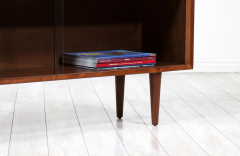 Vintage Mid Century Modern Walnut Bookcase with Glass Sliding Doors - 2716612