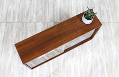 Vintage Mid Century Modern Walnut Bookcase with Glass Sliding Doors - 2716623