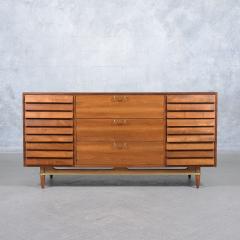 Vintage Mid Century Modern Walnut Dresser with Brass Accents Restored Elegance - 3485851