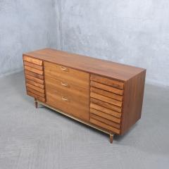 Vintage Mid Century Modern Walnut Dresser with Brass Accents Restored Elegance - 3485852