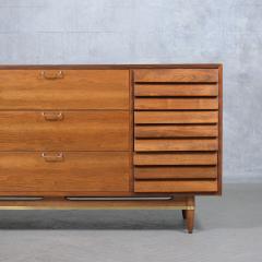 Vintage Mid Century Modern Walnut Dresser with Brass Accents Restored Elegance - 3485856