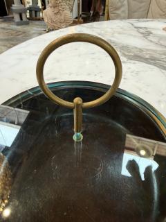 Vintage Mid Century Wooden Box with Glass Lid Brass Ring Handle - 4593122