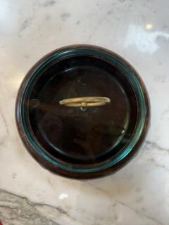 Vintage Mid Century Wooden Box with Glass Lid Brass Ring Handle - 4593124