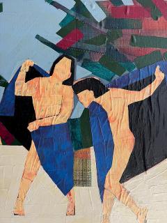 Vintage Mixed Media Painting of Beach Bathers Palm Trees by Rick Dreyer - 4432503