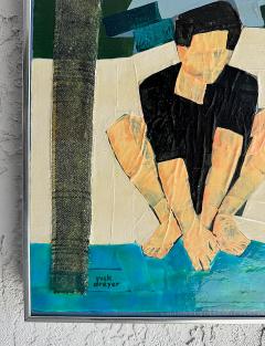 Vintage Mixed Media Painting of Beach Bathers Palm Trees by Rick Dreyer - 4432506