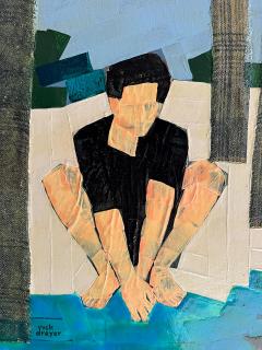 Vintage Mixed Media Painting of Beach Bathers Palm Trees by Rick Dreyer - 4432507