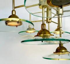 Vintage Modern Brass and Glass 10 Light Chandelier with Multiple Tiers - 3516627