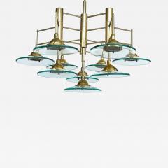 Vintage Modern Brass and Glass 10 Light Chandelier with Multiple Tiers - 3527631