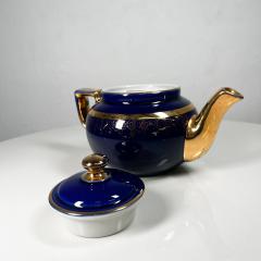 Vintage Modern Decorative Cobalt Blue and Gold HALL China Tea Pot USA - 3025415