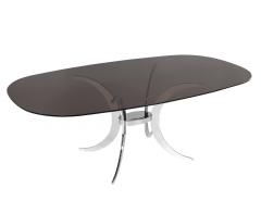 Vintage Modern Dining Table with Sculpted Metal Base Table and Smoked Glass Top - 3626261