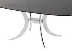 Vintage Modern Dining Table with Sculpted Metal Base Table and Smoked Glass Top - 3626268