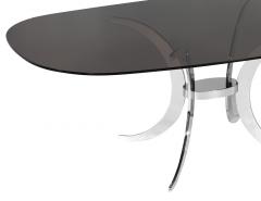 Vintage Modern Dining Table with Sculpted Metal Base Table and Smoked Glass Top - 3626269