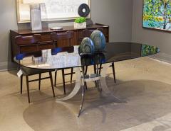 Vintage Modern Dining Table with Sculpted Metal Base Table and Smoked Glass Top - 3626270