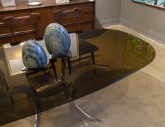 Vintage Modern Dining Table with Sculpted Metal Base Table and Smoked Glass Top - 3626271