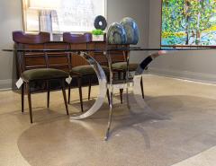 Vintage Modern Dining Table with Sculpted Metal Base Table and Smoked Glass Top - 3626272