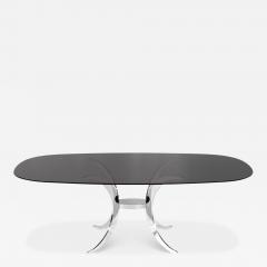 Vintage Modern Dining Table with Sculpted Metal Base Table and Smoked Glass Top - 3629663