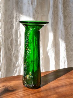 Vintage Modern Free Form Green Art Glass Vase Budveszel Gyula Hungary 1990s - 4816271