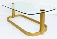 Vintage Modern Glass Top Coffee Table Rounded Edges Metal Base - 3528503