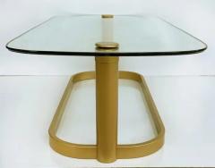 Vintage Modern Glass Top Coffee Table Rounded Edges Metal Base - 3528592