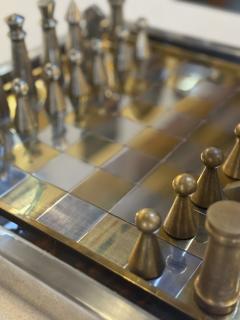 Vintage Modernist Brass Chrome Chess Set with Sculptural Pieces - 4573836