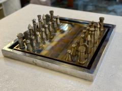 Vintage Modernist Brass Chrome Chess Set with Sculptural Pieces - 4573838