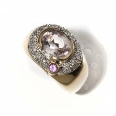 Vintage Morganite Pink Sapphire Diamond 14Kt Gold Ring - 150419