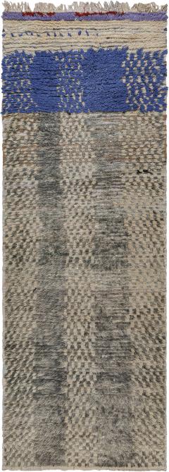 Vintage Moroccan Beige Blue Gray Handmade Wool Runner - 2442546