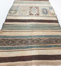 Vintage Moroccan Geometric Green Handmade Wool Kilim Rug - 3582448