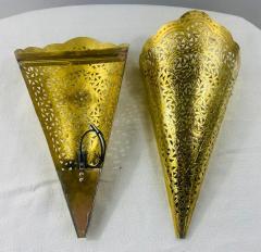 Vintage Moroccan Moorish Brass Cone Shaped Wall Sconce Shade a Pair - 3809399