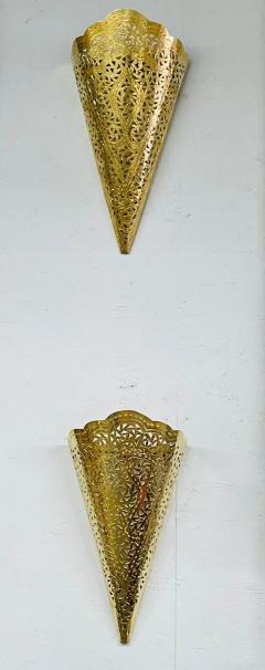 Vintage Moroccan Moorish Brass Cone Shaped Wall Sconce Shade a Pair - 3809400