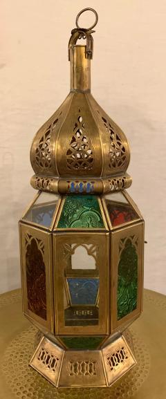 Vintage Moroccan Multi Colored Glass Lantern a Pair - 3563241