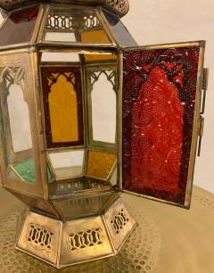 Vintage Moroccan Multi Colored Glass Lantern a Pair - 3563247