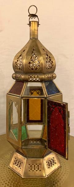 Vintage Moroccan Multi Colored Glass Lantern a Pair - 3563248