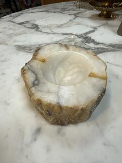 Vintage Natural Edge Marble Ashtray White Gray Veined Stone - 4725779