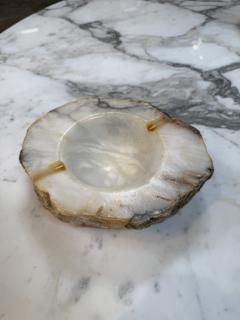 Vintage Natural Edge Marble Ashtray White Gray Veined Stone - 4725782