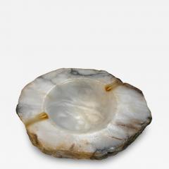Vintage Natural Edge Marble Ashtray White Gray Veined Stone - 4727772