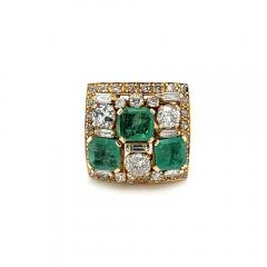 Vintage Natural Emerald Diamond Earring and Ring Jewelry Set in 18K Gold - 3552582