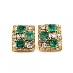Vintage Natural Emerald Diamond Earring and Ring Jewelry Set in 18K Gold - 3552585