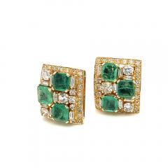 Vintage Natural Emerald Diamond Earring and Ring Jewelry Set in 18K Gold - 3552587