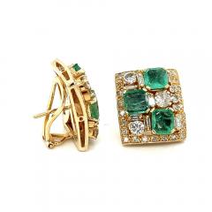 Vintage Natural Emerald Diamond Earring and Ring Jewelry Set in 18K Gold - 3552652