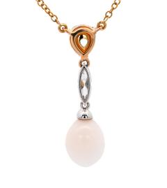 Vintage Natural Saltwater Conch Pearl Emerald Drop 18K Gold Pendant Necklace - 3807245