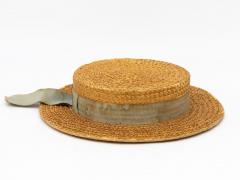Vintage Natural Straw Pale Blue Ribbon Bow Boater Hat The Ridgemont Make 1930s - 3682537