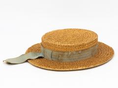 Vintage Natural Straw Pale Blue Ribbon Bow Boater Hat The Ridgemont Make 1930s - 3682539