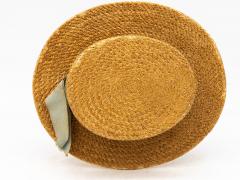 Vintage Natural Straw Pale Blue Ribbon Bow Boater Hat The Ridgemont Make 1930s - 3682540