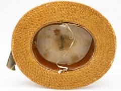 Vintage Natural Straw Pale Blue Ribbon Bow Boater Hat The Ridgemont Make 1930s - 3682543